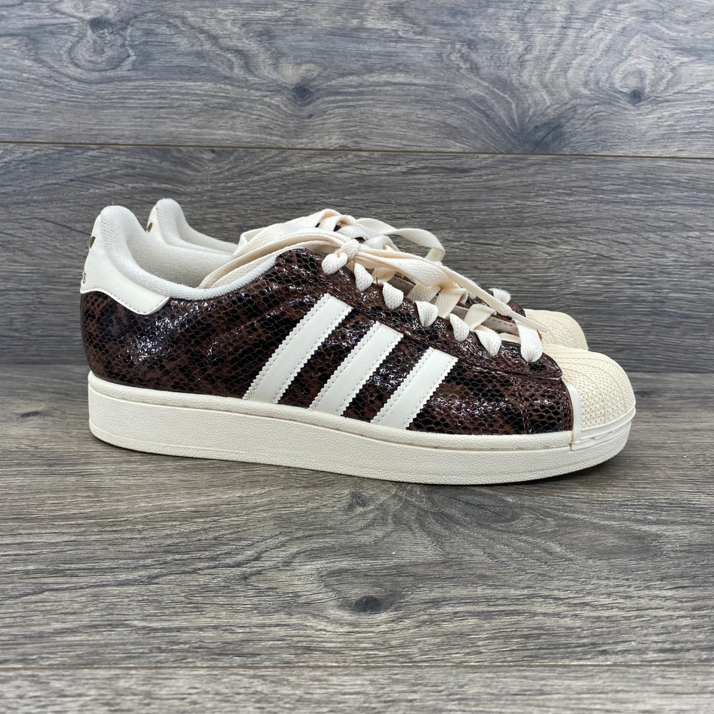 Adidas Superstar Sneakers Womens 8 Brown Snakeskin Shell Toe Leather Low Top